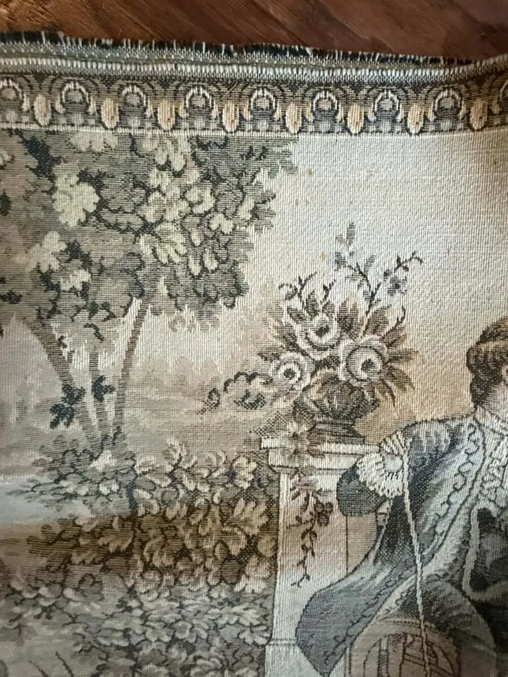Vintage Woven French Courting Scene Tapestry Table Runner Wall Hanging